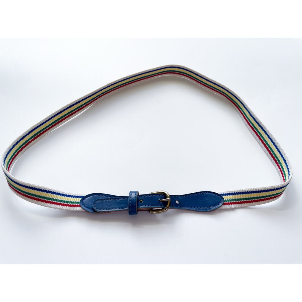 Vintage 70s Thin Rainbow Stripe Elastic Belt